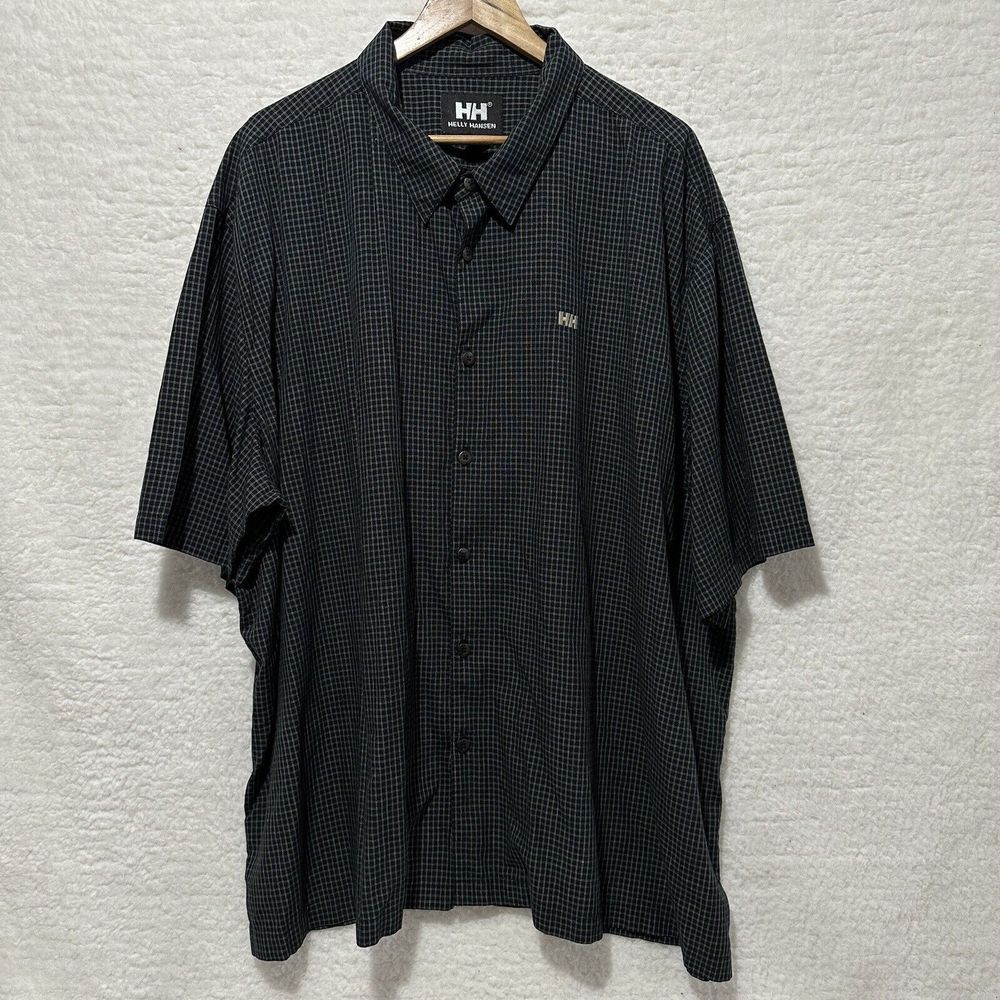 HELLY HANSEN Men's Black Checkered Short Sleeve Button Up‎ Shirt Size 4XL, 5XL?